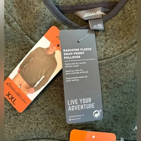 NWT Eddie Bauer Radiator Fleece Snap Front Pull over Men's Heather Green Sz XXL - Picture 9 of 14